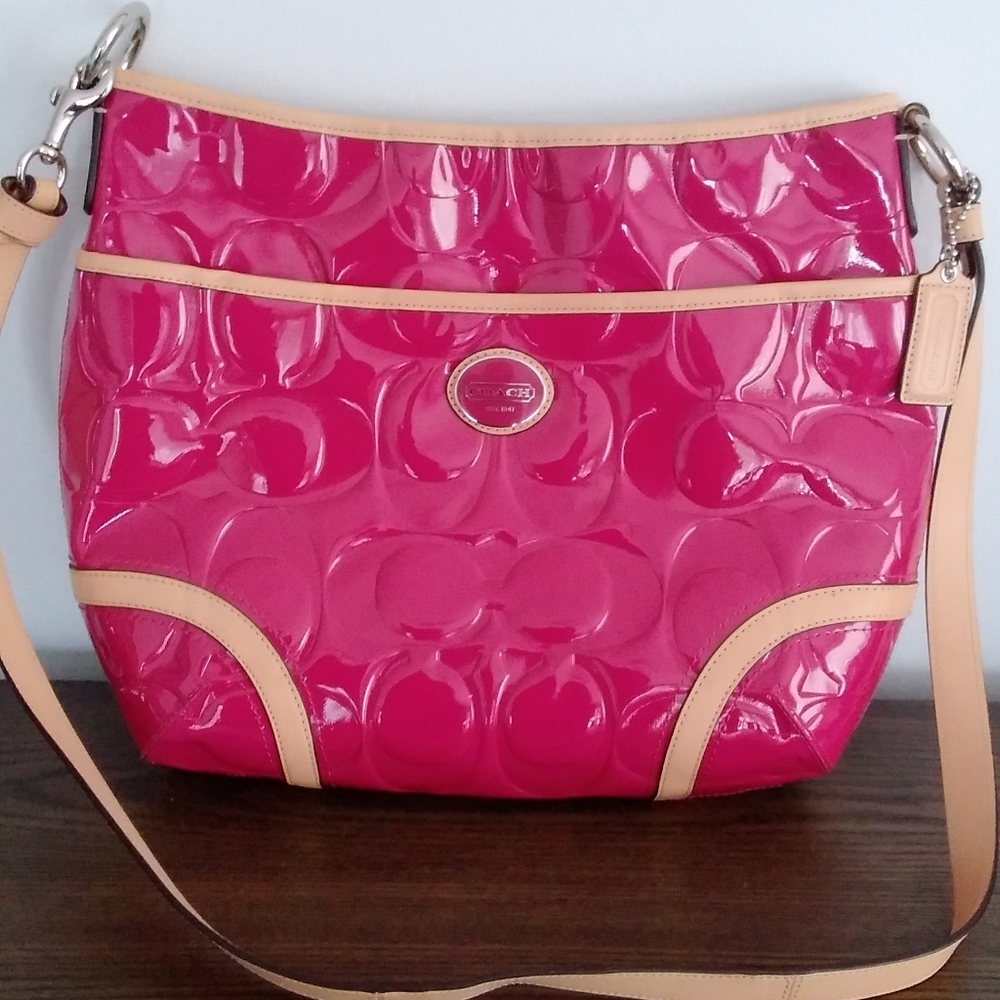 Coach Pink Patent Leather Purse with Leather Trim